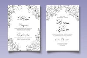 luxe hand tekenen bloemen bruiloft uitnodigingskaart vector