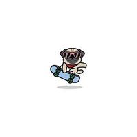 schattige pug dog spelen skateboard tekenfilm, vectorillustratie vector