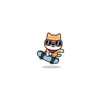 schattige shiba inu hond spelen skateboard cartoon, vectorillustratie vector