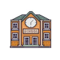 school- gebouw in pixel kunst stijl vector