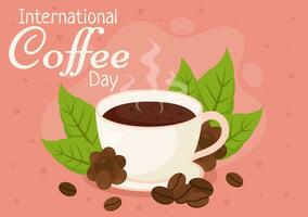 Internationale koffie dag vector illustratie Aan 1e oktober met geparfumeerd drinken en bruin achtergrond in vlak tekenfilm hand- getrokken Sjablonen