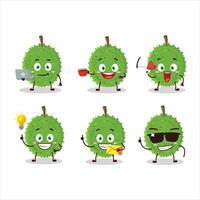 durian tekenfilm karakter met divers types van bedrijf emoticons vector