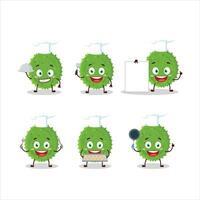 tekenfilm karakter van durian met divers chef emoticons vector