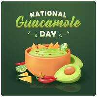 guacamole. Mexicaans voedsel. traditioneel groen saus guacamole met nacho's, avocado, Chili en limoen wiggen. 3d vector illustratie. Latijns Amerikaans nationaal schotel nationaal guacamole dag