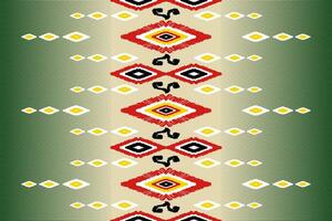 ikat bloem borduurwerk Aan groen achtergrond. traditioneel naadloos meetkundig patroon. aztec stijl abstract vector illustratie.