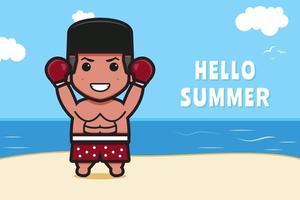 schattige bokser met een zomerse groet banner cartoon vector pictogram illustratie
