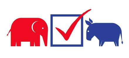 ezel en olifant. vector wijnoogst banier voor 2024 presidentieel verkiezing in Verenigde Staten van Amerika.
