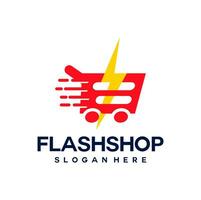 flash boodschappen doen logo concept illustratie. winkel flash logo bedrijf vector ontwerp.