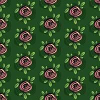 naadloos bloemen patroon met roze bloemen en bladeren Aan een groen achtergrond vector