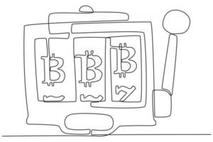 ononderbroken lijn van bitcoin casino gokautomaat symbool vectorillustratie vector