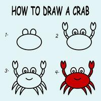 stap door stap naar trek een krab. tekening zelfstudie een krab. tekening les voor kinderen. vector illustratie.