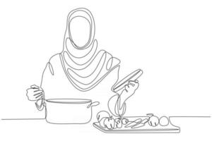 ononderbroken lijn van mooie vrouw koken vectorillustratie cooking vector