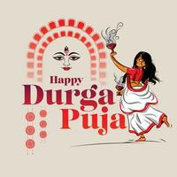 Bengaals vrouw het uitvoeren van de traditioneel 'dhunuchi dans' welke was georganiseerd Bij een durga puja pandal gelukkig durga puja vector