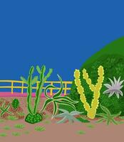 mooi ansichtkaart met cactussen samenstelling. elegant Mexicaans landschap, decoratief exotisch planten huis tuin vector