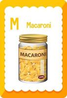 alfabet flashcard met letter m voor macaroni vector