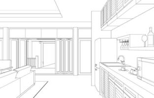 3d illustratie van cafe en woon- project vector