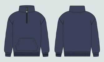 lang mouw sweater technisch mode vlak schetsen vector illustratie sjabloon voorkant en terug keer bekeken. fleece Jersey sweater trui jumper voor Mannen en jongens.