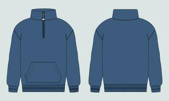 lang mouw sweater technisch mode vlak schetsen vector illustratie sjabloon voorkant en terug keer bekeken. fleece Jersey sweater trui jumper voor Mannen en jongens.