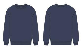 lang mouw sweater technisch mode vlak schetsen vector illustratie sjabloon voorkant en terug keer bekeken. fleece Jersey sweater trui jumper voor Mannen en jongens.