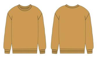 lang mouw sweater technisch mode vlak schetsen vector illustratie sjabloon voorkant en terug keer bekeken. fleece Jersey sweater trui jumper voor Mannen en jongens.