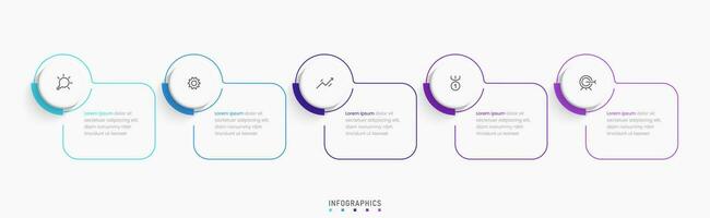 vector infographic labelontwerpsjabloon met pictogrammen en 5 opties of stappen. kan worden gebruikt voor procesdiagram, presentaties, workflowlay-out, banner, stroomschema, infografiek.