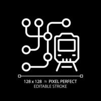 metro kaart pixel perfect wit lineair icoon voor donker thema. metro netwerk. openbaar vervoer systeem. ondergronds spoorweg. dun lijn illustratie. geïsoleerd symbool voor nacht modus. bewerkbare beroerte vector