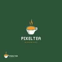 pixel een glas thee logo ontwerp concept vector