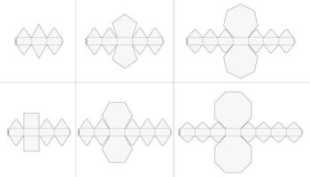 bewerkbare verzameling opvouwbaar doos dood gaan besnoeiing kubus sjabloon blauwdruk lay-out met snijdend en scoren lijnen vector trek grafisch ontwerp