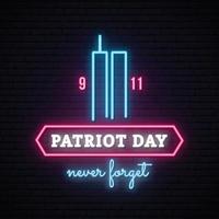 patriot day neon banner met twin towers. vector