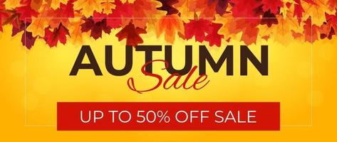 glanzende herfstbladeren verkoop banner. zakelijke kortingskaart. vector illustratie