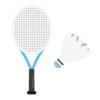 badminton racket en shuttle vlakke stijl ontwerp vector illustratie pictogram borden geïsoleerd op een witte achtergrond. uitrusting van het sportspel badminton.