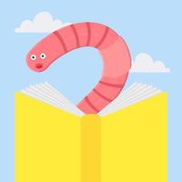 cartoon stijl regenworm met boek vector