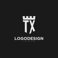 initialen TX logo monogram met schild en vesting ontwerp vector