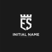 initialen es logo monogram met schild en vesting ontwerp vector