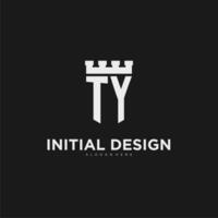 initialen ty logo monogram met schild en vesting ontwerp vector