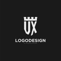 initialen vx logo monogram met schild en vesting ontwerp vector