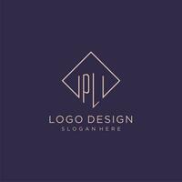 initialen pl logo monogram met rechthoek stijl ontwerp vector