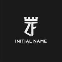 initialen zf logo monogram met schild en vesting ontwerp vector