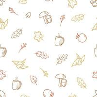 naadloos patroon herfst concept. vector achtergrond illustratie van vallen bladeren heet thee en appel.