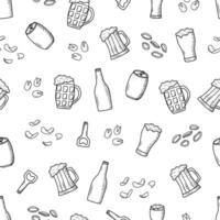 naadloos patroon bier tekening pictogrammen. vector illustratie van kroeg elementen bier en snacks. achtergrond behang oktoberfeest of bar.