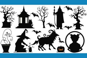 verzameling van halloween silhouetten pictogrammen en karakters, elementen voor halloween decoraties premie vector