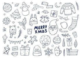 Kerstmis doodles set, klem kunst, tekenfilm elementen verzameling geïsoleerd Aan wit achtergrond voor afdrukken, stickers, kaarten, scrapbooken, stationair, sublimatie, kleur Pagina's, enz. eps 10 vector