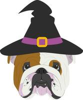 halloween groet kaart. Engels bulldog hond gekleed net zo een heks met zwart hoed vector