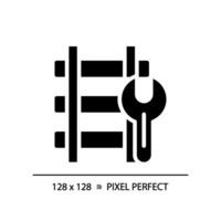 spoorweg onderhoud pixel perfect zwart glyph icoon. trein bijhouden reparatie. spoorweg bouw. het spoor engineering. silhouet symbool Aan wit ruimte. solide pictogram. vector geïsoleerd illustratie