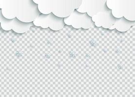 abstracte papieren wolken met sneeuwvlokken op transparante vectorillustratie vector