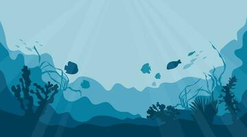 zee onderwater- achtergrond. onderwater- koraal rif, zee vis en zeewier, zon stralen onderwater. vector illustratie.