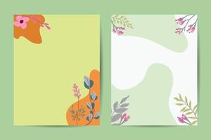 botanische bruiloft uitnodiging kaart sjabloonontwerp, roze papaver bloemen en bladeren op blauwe achtergrond, minimalistische vintage stijl vector