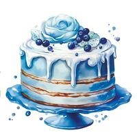 schattig waterverf illustratie, verjaardag taart in blauw kleur. thema vakantie, verjaardag, pasgeboren. zijn een jongen vector