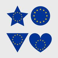 Europese unie vlag vector pictogrammen reeks in de vorm van hart, ster en cirkel.
