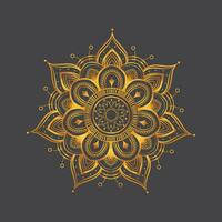 luxe sier- mandala ontwerp achtergrond in goud, luxe bruiloft uitnodiging, sier- bloemen hoek kader, zwart achtergrond met goud mandala decoratie vector